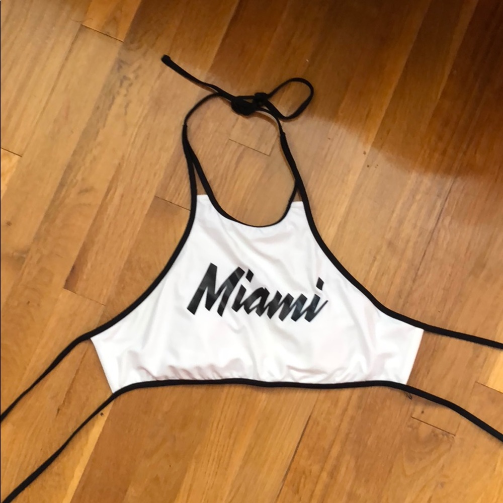 White and black Miami swim top